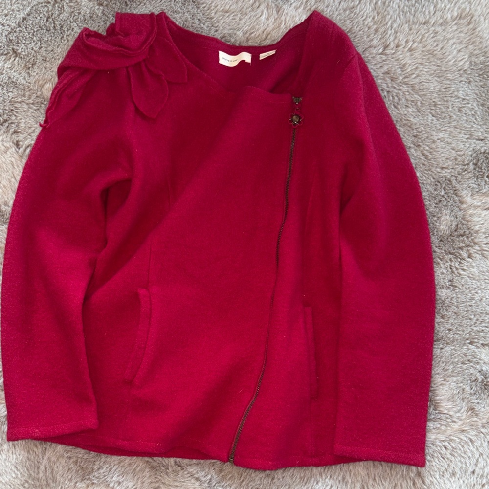 Anthropologie Sleeping on Snow Red Jacket with Floral Detail size small